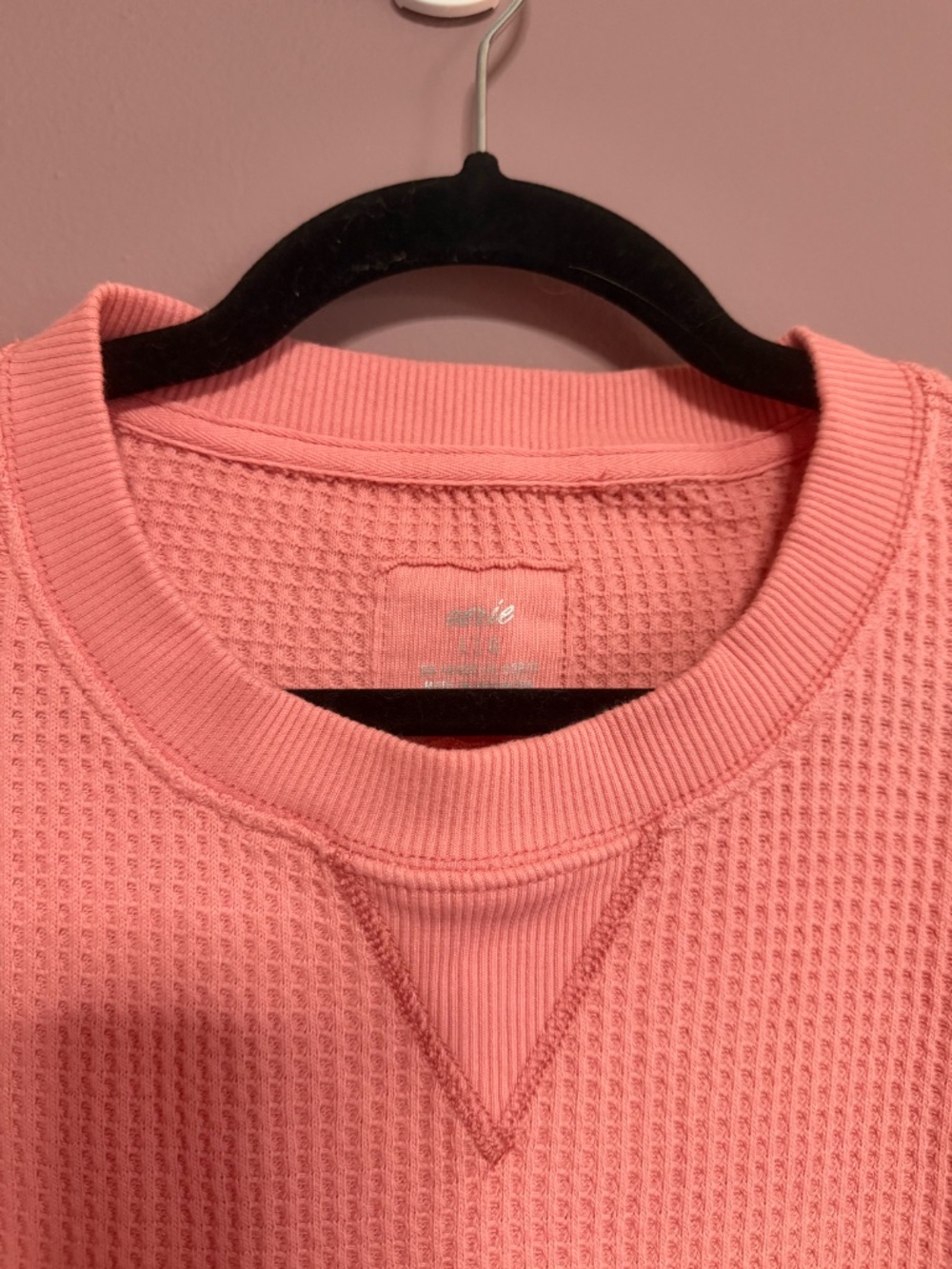 Aerie Waffle Sweatshirt in Coral Pink, Size Large - Picture 2 of 3